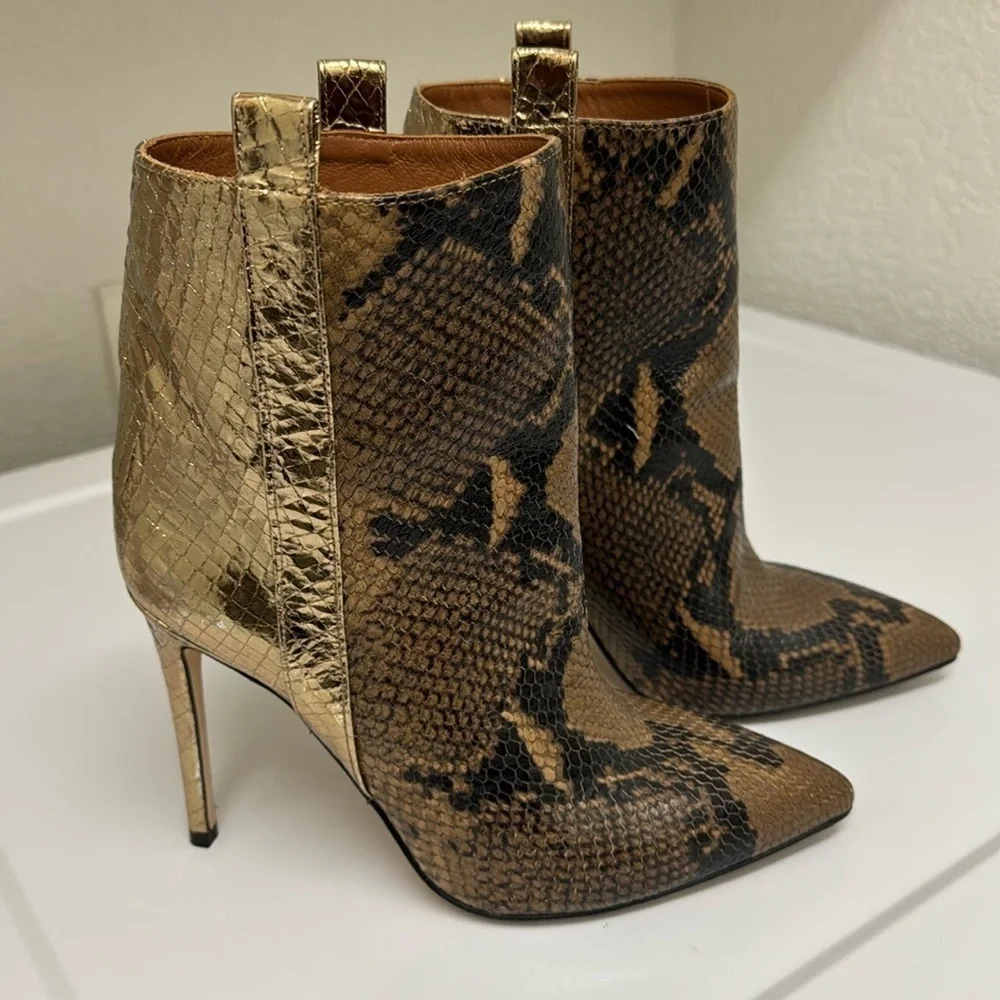 Paris Texas Tan/Gold Python Stiletto Heels Ankle‎ Boots Size 7.5 EUC